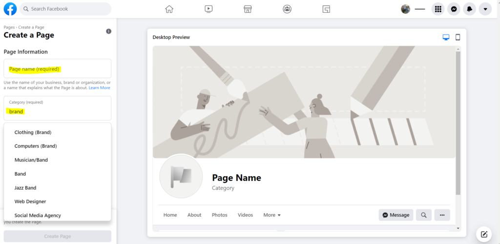 Setting up a Facebook business page Step 1