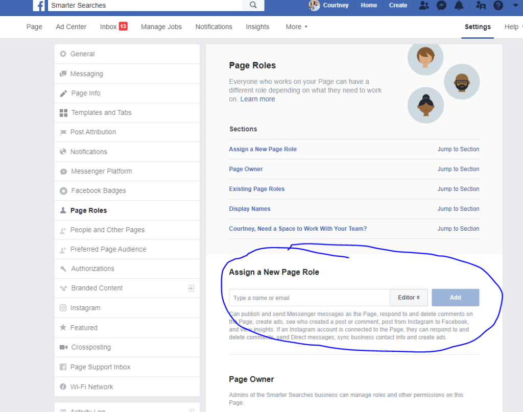 Smarter Searches example of how to add Facebook admins step 3.