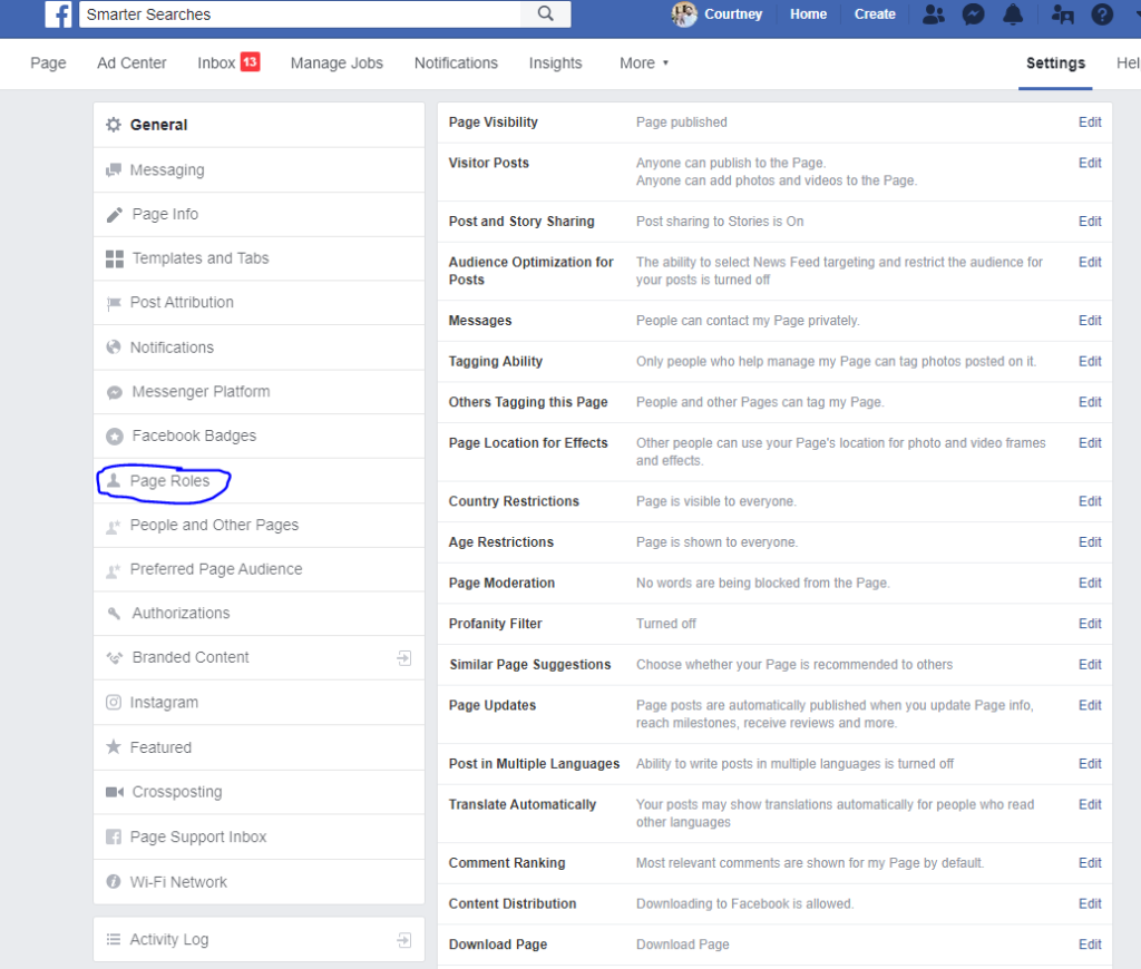 Smarter Searches example of how to add Facebook admins step 2.